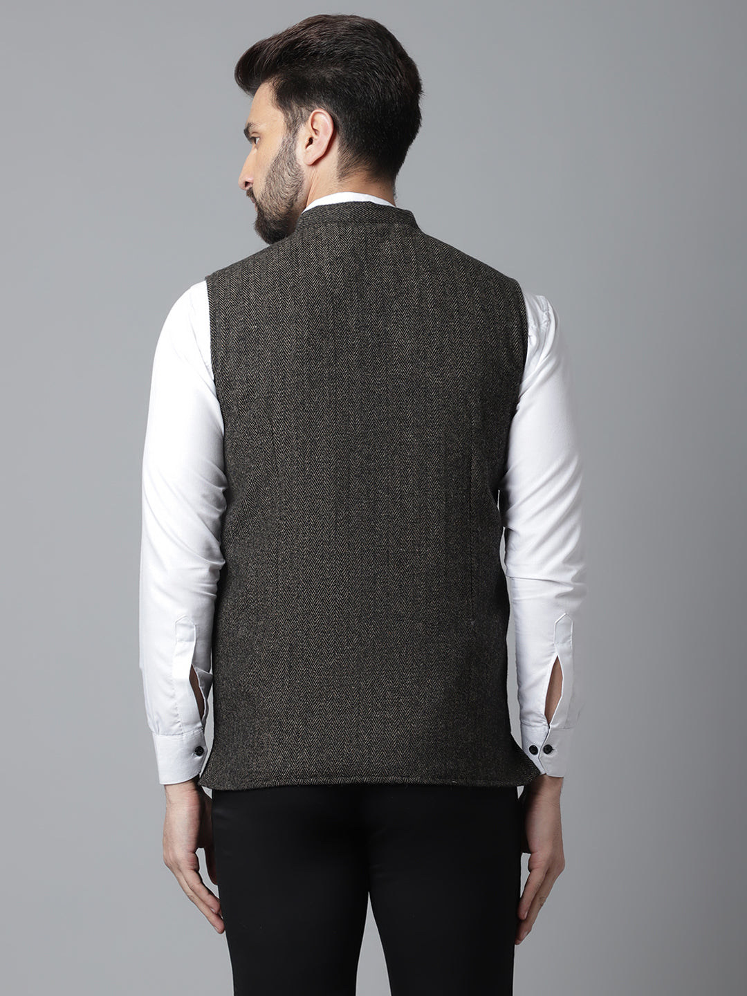 Even Apparels Men's Brown Pure Wool Nehru Jacket