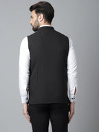 Even Apparels Men's Black Pure Wool Nehru Jacket