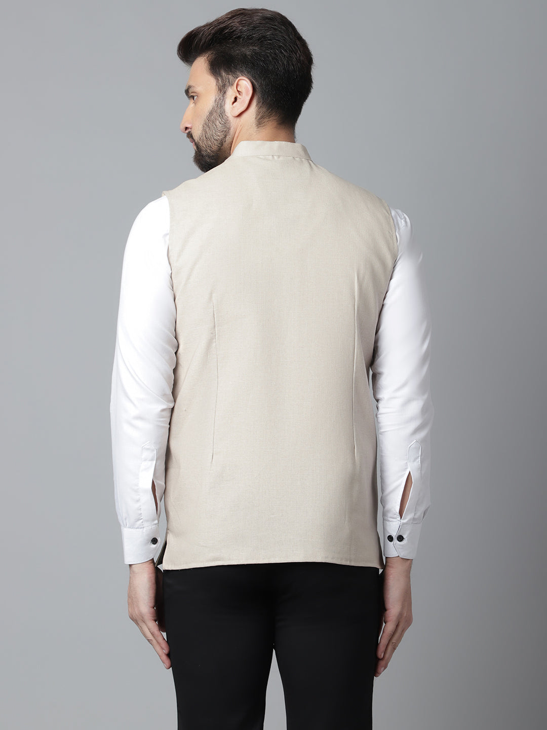 Even Apparels Men's Cream Nehru Jacket With Welt Pockets