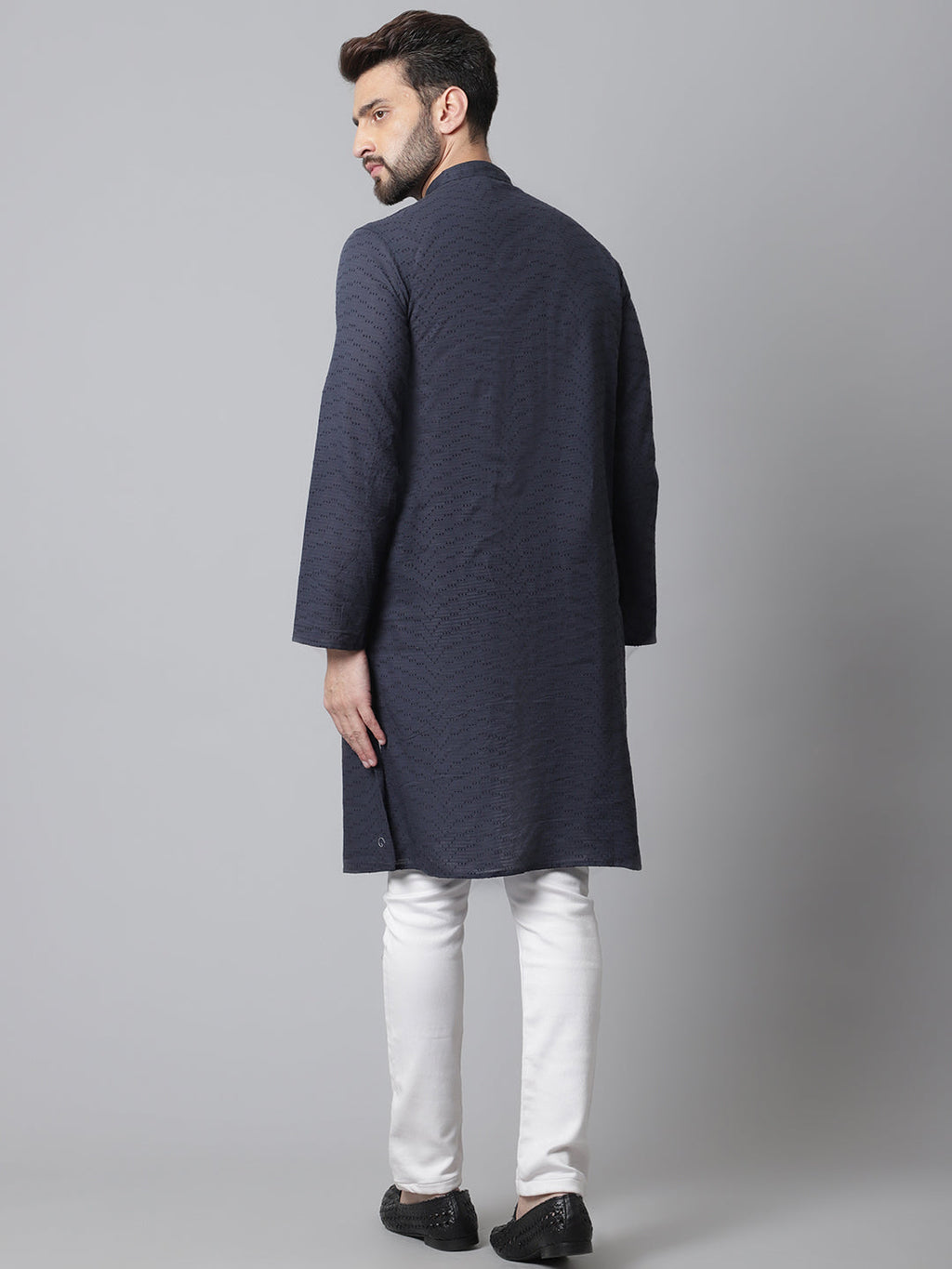 Even Apparels Blue Pure Cotton Kurta With Band Collar - Distacart