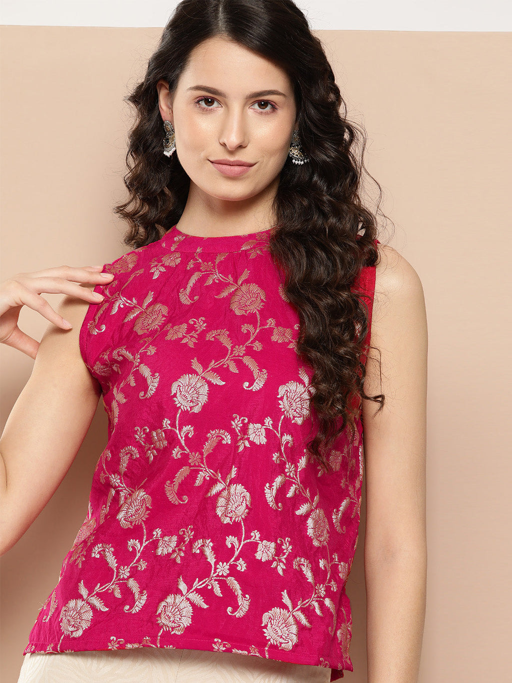 InWeave Women's Fuchsia Brocade Halter Top