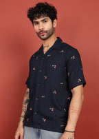 Fabmade Midnight Cherry Printed Cuban Collar Shirt