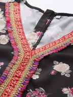 Ahalyaa Printed Crepe Basic Jumpsuit With Lace Inserts - Distacart