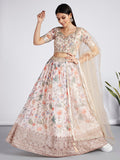 House of Panchhi Cream Colour Organza Floral Design Digital Print Lehenga Choli & Dupatta