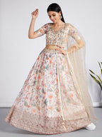 House of Panchhi Cream Colour Organza Floral Design Digital Print Lehenga Choli & Dupatta