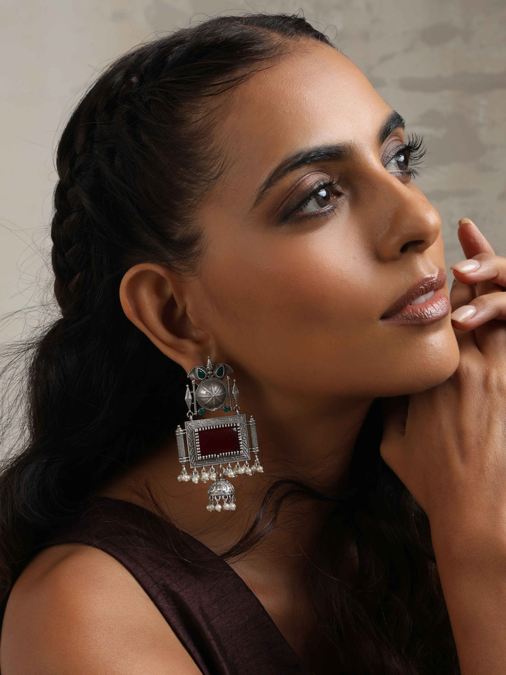 trueBrowns Silver Tone Red Stone Dangle Earrings - Distacart