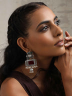 trueBrowns Silver Tone Red Stone Dangle Earrings - Distacart