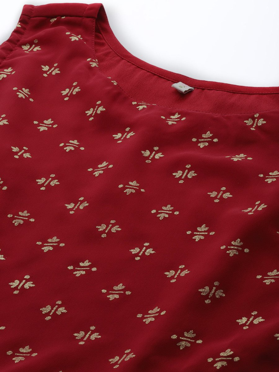 Ahalyaa Boat Neck Printed Embellished Tunic