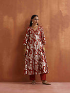 trueBrowns Rust Metallic Angrakha Kurta Set - Distacart