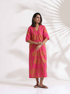 trueBrowns Pink Cotton Print pleated Dress - Distacart