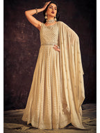Myra Cream Real Georgette Designer Gown Style Suit - Distacart