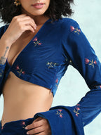 trueBrowns Blue Embroidered Velvet Blouse