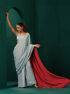 trueBrowns Powder Blue Muslin Silk Ready to Wear Saree