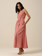trueBrowns Light Mauve Slub Texture Sleeveless Wrap Dress - Distacart