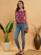InWeave Wine Cream Floral Print W/U Top