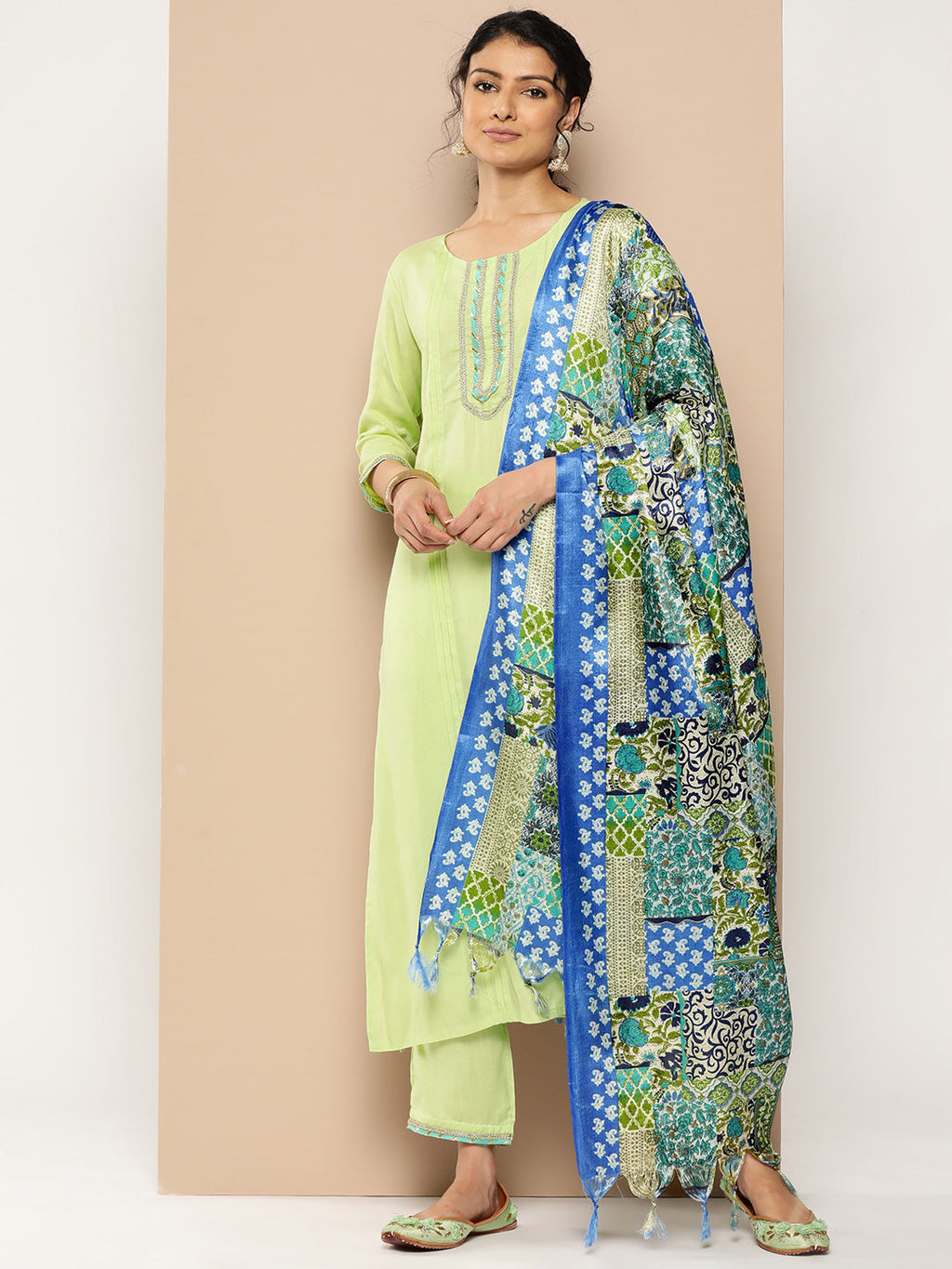 KSUT (House of Varanga) Green Kurta With Lace Embellishment Paired With Straight Pant And Dupatta - Distacart