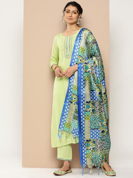 KSUT (House of Varanga) Green Kurta With Lace Embellishment Paired With Straight Pant And Dupatta