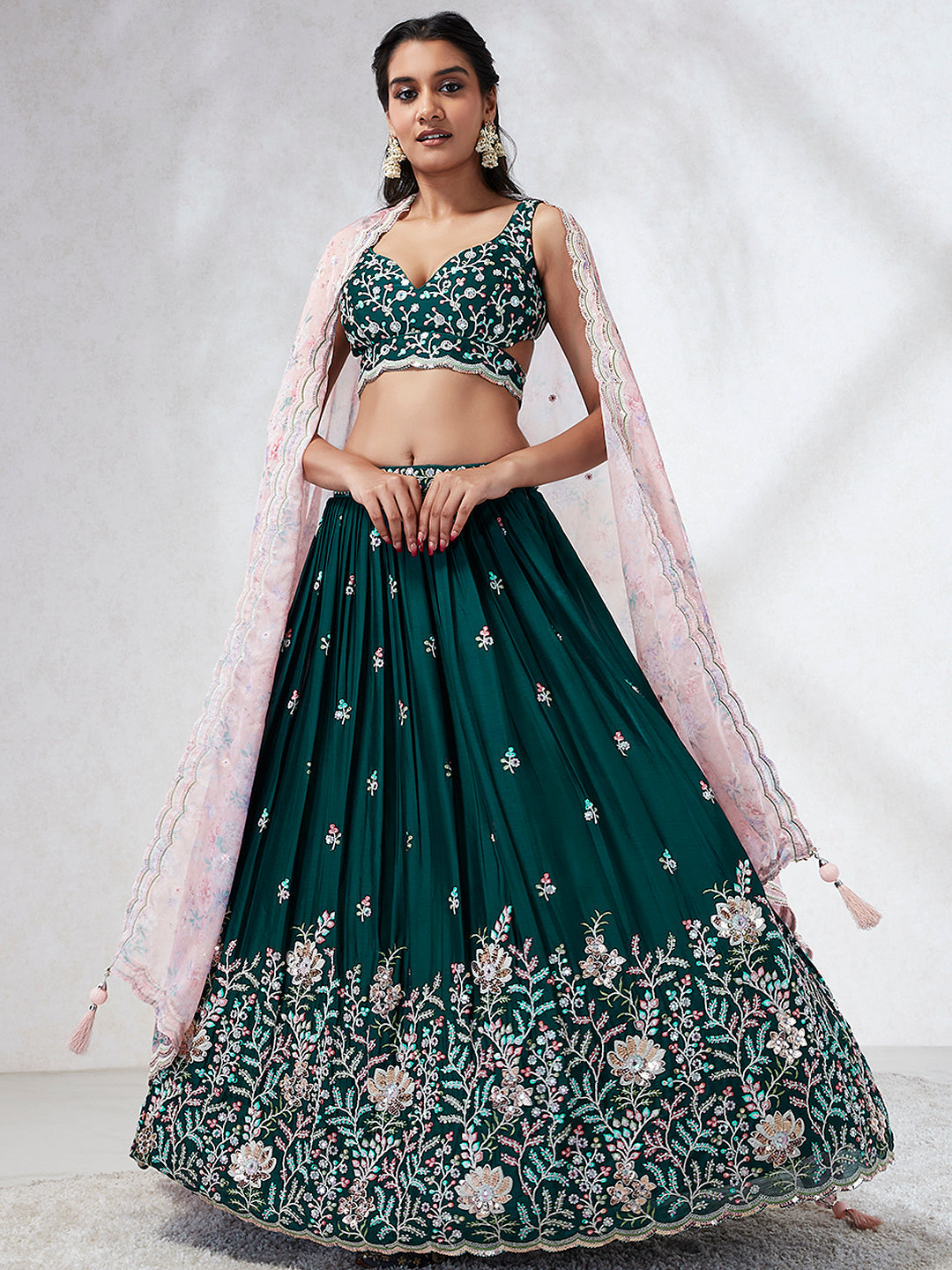 House of Panchhi Teal - Georgette Sequins, Mirror And Thread Embroidery Lehenga Choli