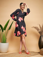 InWeave Women's Black Red Big Flower Belted Dress - Distacart