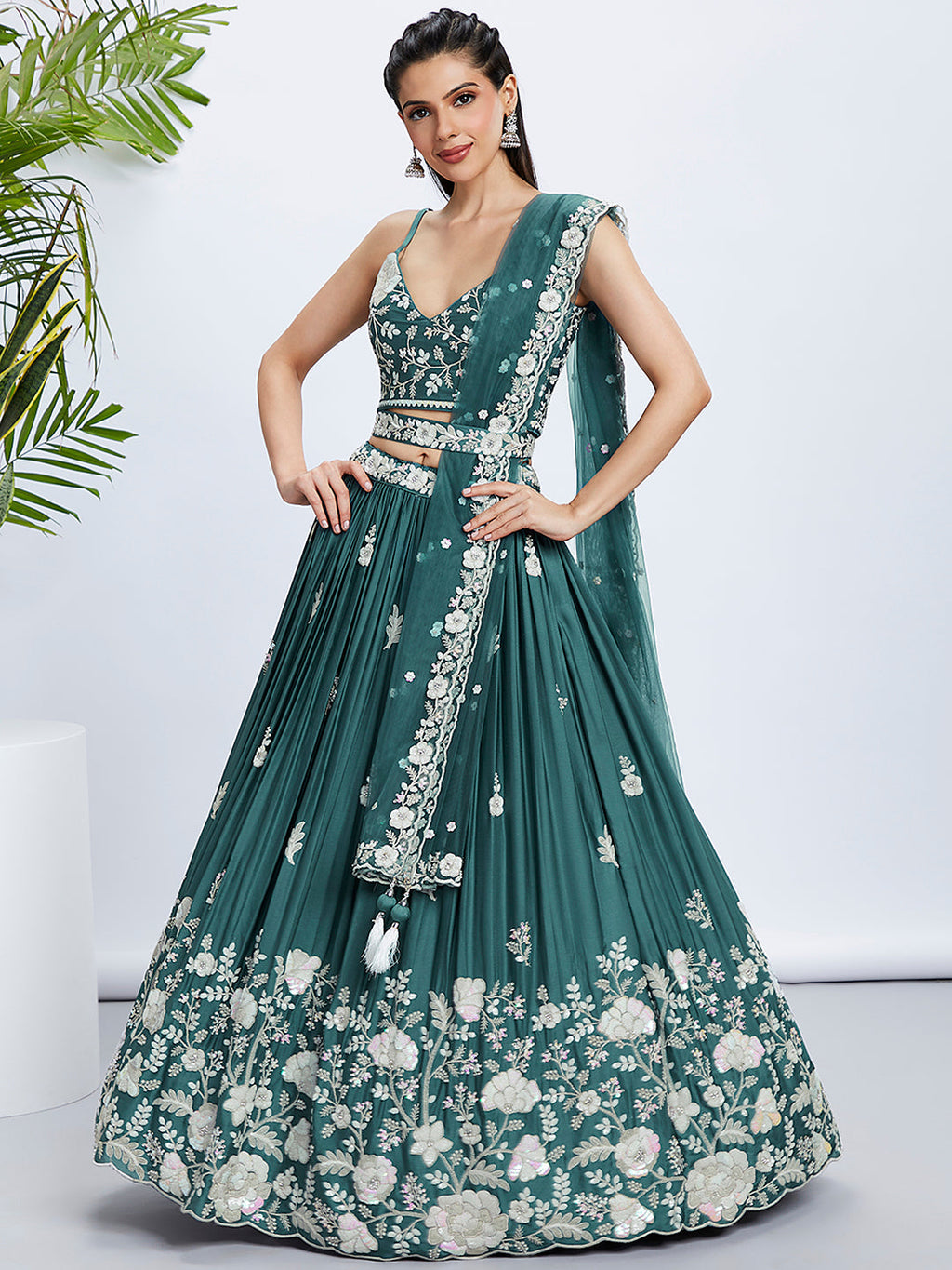 House of Panchhi Pink Pure Georgette Position Printing With Siroski Stone Work Lehenga Choli & Dupatta
