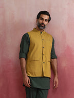 trueBrowns Men's Mustard Cotton Reversible Nehru Jacket
