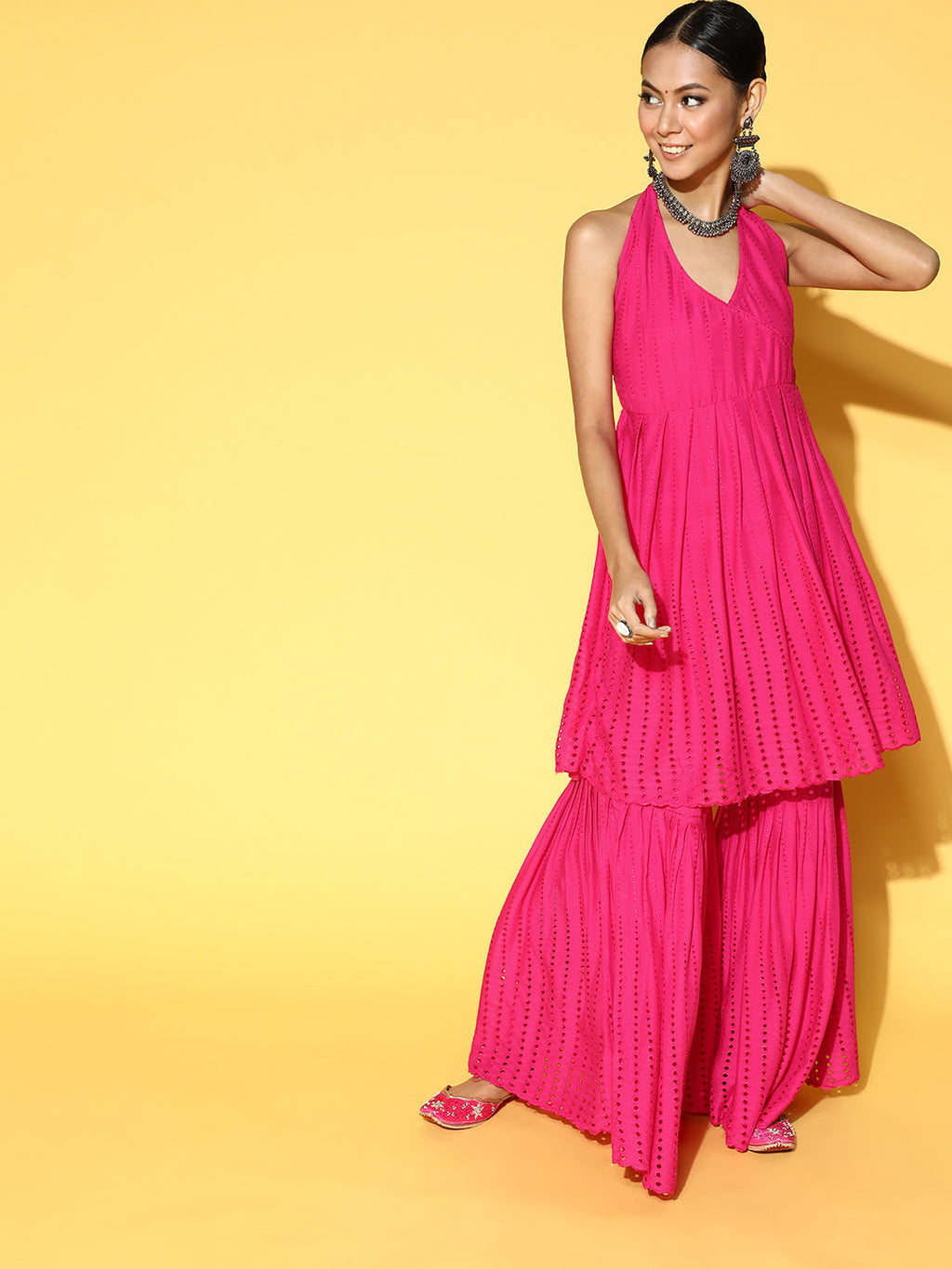 InWeave Fuchsia Backless Kurta Sharara Set