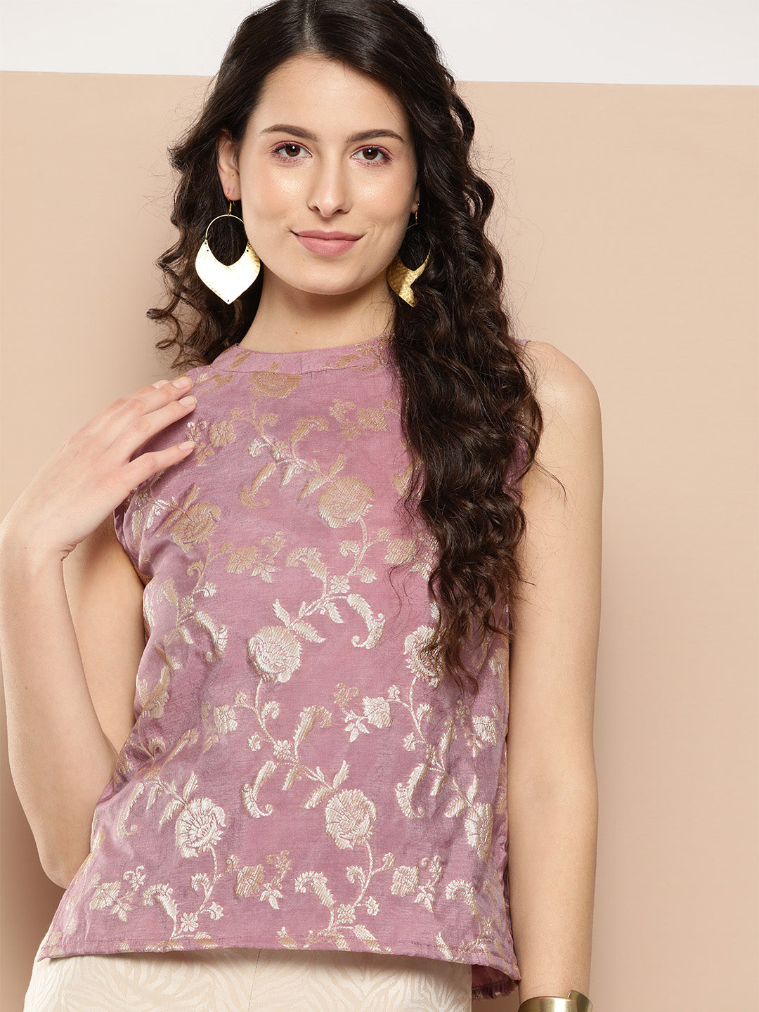 InWeave Women's Mauve Brocade Halter Top