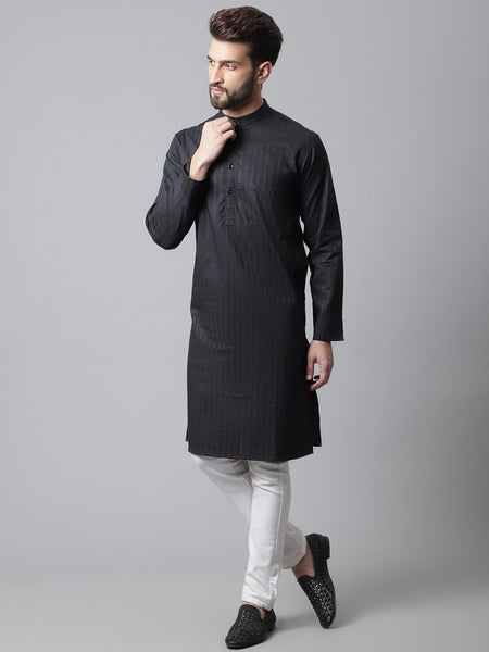 Even Apparels Black Solid Kurta With Band Collar