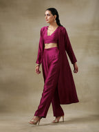 trueBrowns Purple Textured Silk Overlay Jacket Blouse Pant Set | Relove - Distacart
