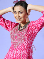 InWeave Women's Abstract Pink Print Long Dress With Work - Distacart