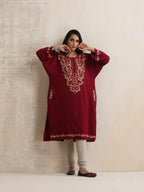 trueBrowns Maroon Kashmiri Embroidered Woollen Phiran Kurta - Distacart