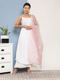 InWeave Women's Cream Strappy With Pink White Chintz Organza Dupatta