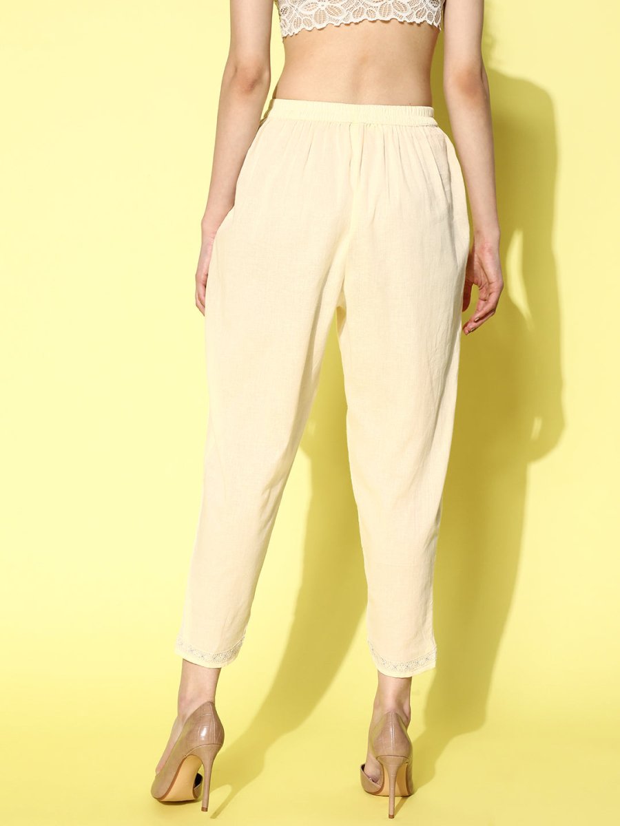 Ahalyaa Beige Floral Lace Insert Dhoti Pants