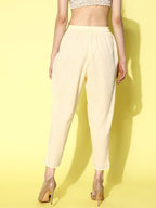 Ahalyaa Beige Floral Lace Insert Dhoti Pants