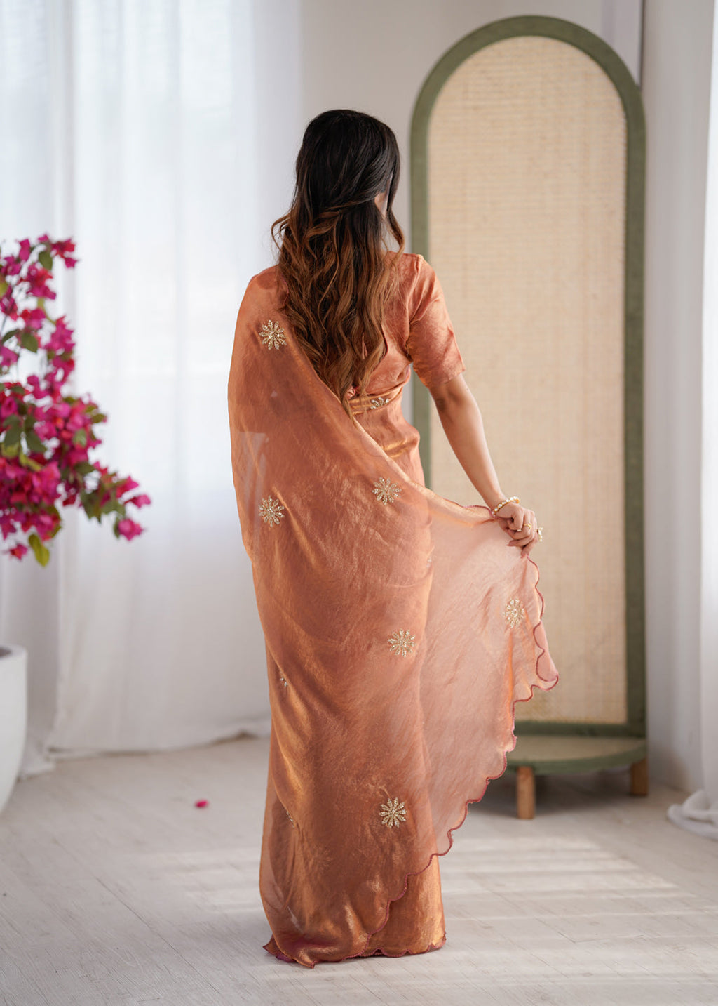 Evanik Designer Heavy Fendy Satin With Beads Embroidered Work Saree With Unstitched Blouse - Distacart