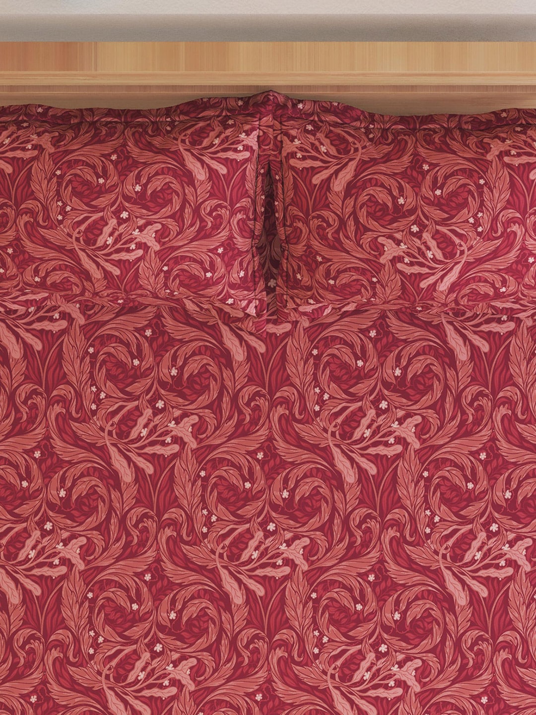 Home Centre Red Ethnic Motifs Cotton 150 TC King Bedsheet With 2 Pillow Covers