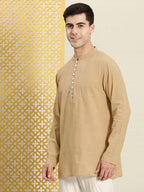 House of Pataudi Men Pure Cotton Solid Chikankari Jashn Short Kurta