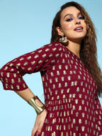 All About You Carmine Maroon Printed A-Line Veere Di Wedding Kurta with Palazzos