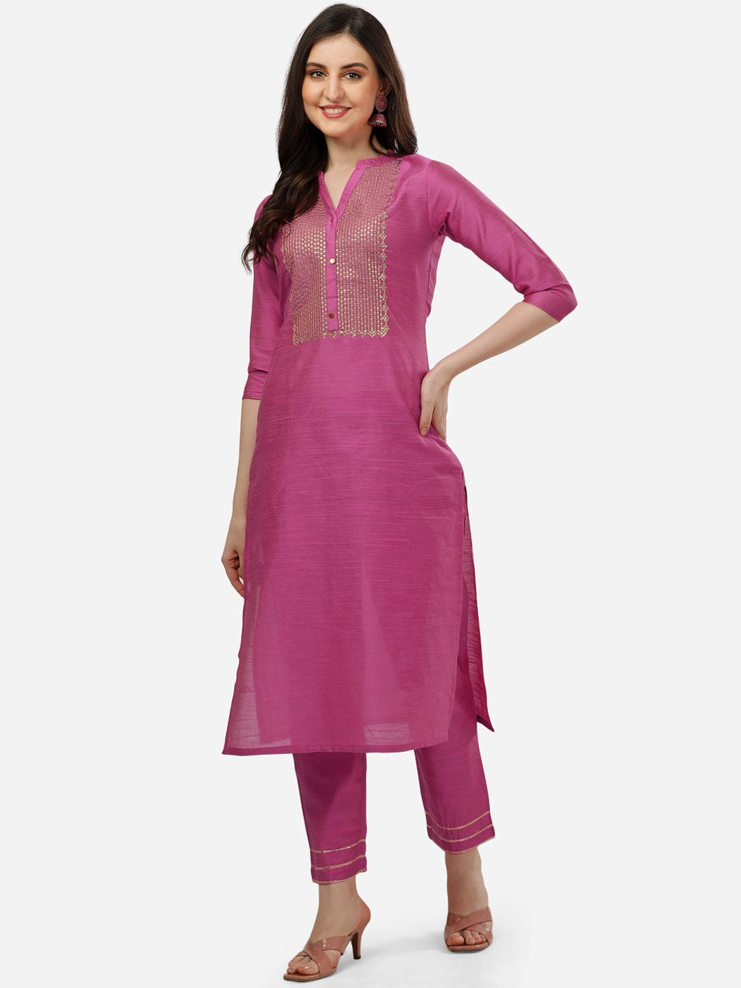 HERE&NOW Women Ethnic Motifs Embroidered Sequinned Kurta with Trousers