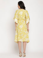 Ahalyaa Women Lime Green & Off White Floral Printed Flared Sleeves Floral Kaftan Kurta - Distacart