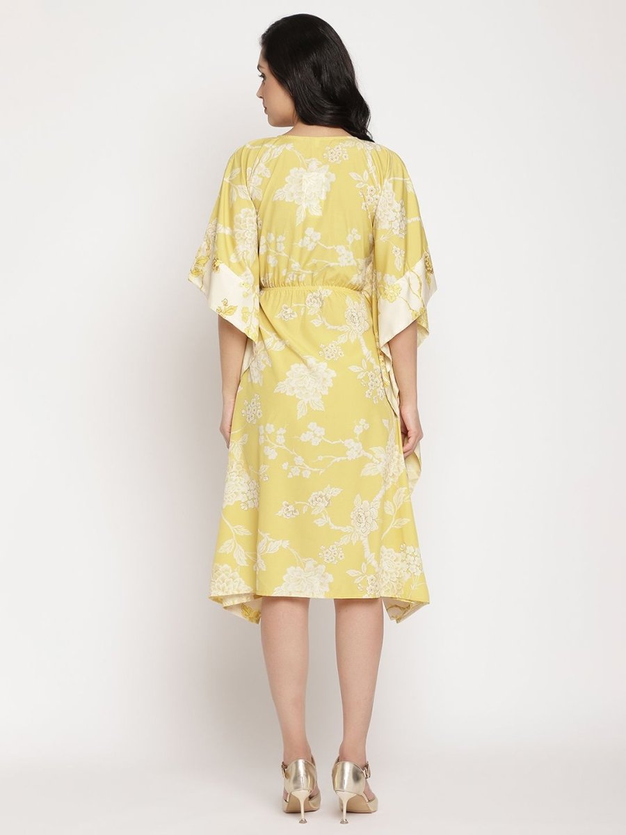 Ahalyaa Women Lime Green & Off White Floral Printed Flared Sleeves Floral Kaftan Kurta - Distacart