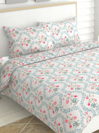 haus & kinder Blossoms Pink & White 186 TC Cotton Queen Bedsheet With 2 Pillow Covers - Distacart