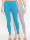 TAG 7 Women Set of 2 Blue & Grey Ankle Length Leggings
