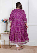 Miravan Plus Size Women Cotton Magenta Gota Lace And Embroidered Anarkali Kurta - Distacart