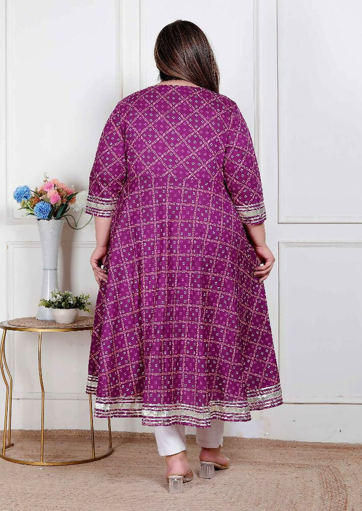 Miravan Plus Size Women Cotton Magenta Gota Lace And Embroidered Anarkali Kurta - Distacart
