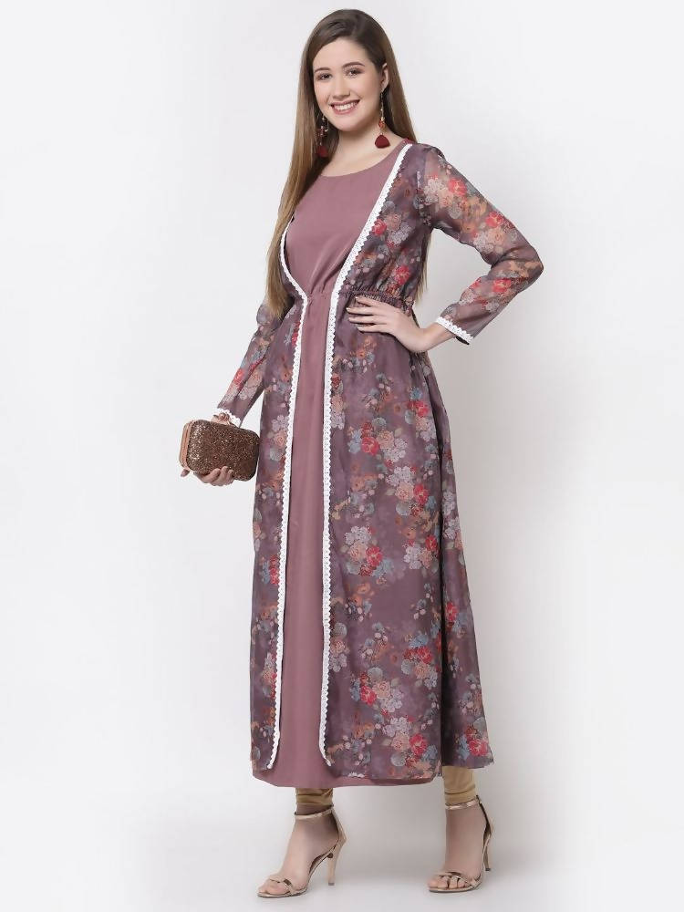 Myshka Mauve Color Organza Printed Dress
