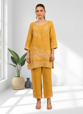 Joban Fashion Mustard Linen Embroidered Readymade Cord Set - Distacart