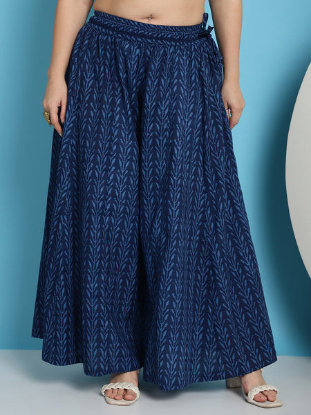 TAG 7 Plus Size Floral Printed Flared Pure Cotton Ethnic Palazzos