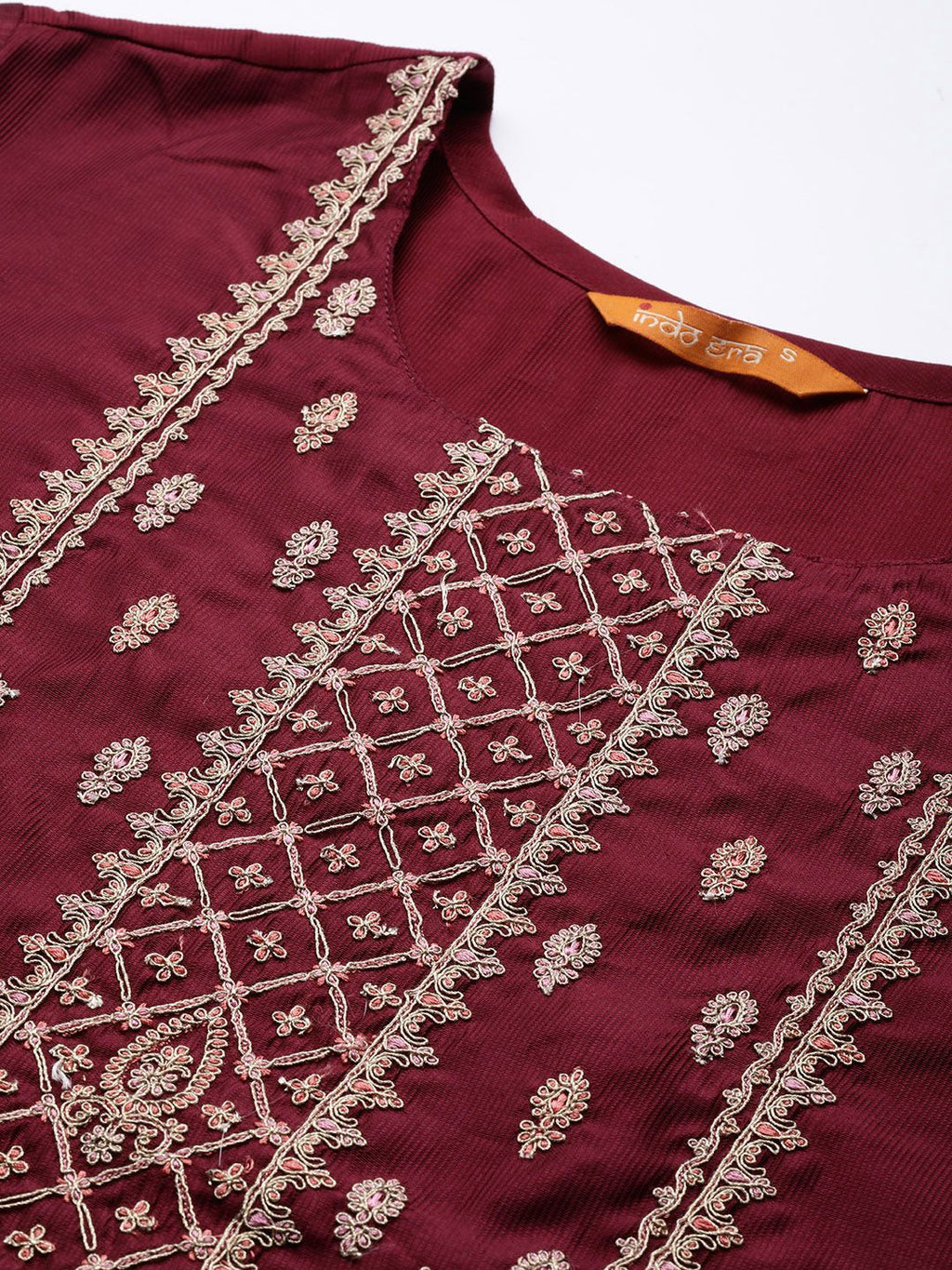 Indo Era Women Magenta Ethnic Motifs Embroidered Kurta with Trousers & With Dupatta - Distacart