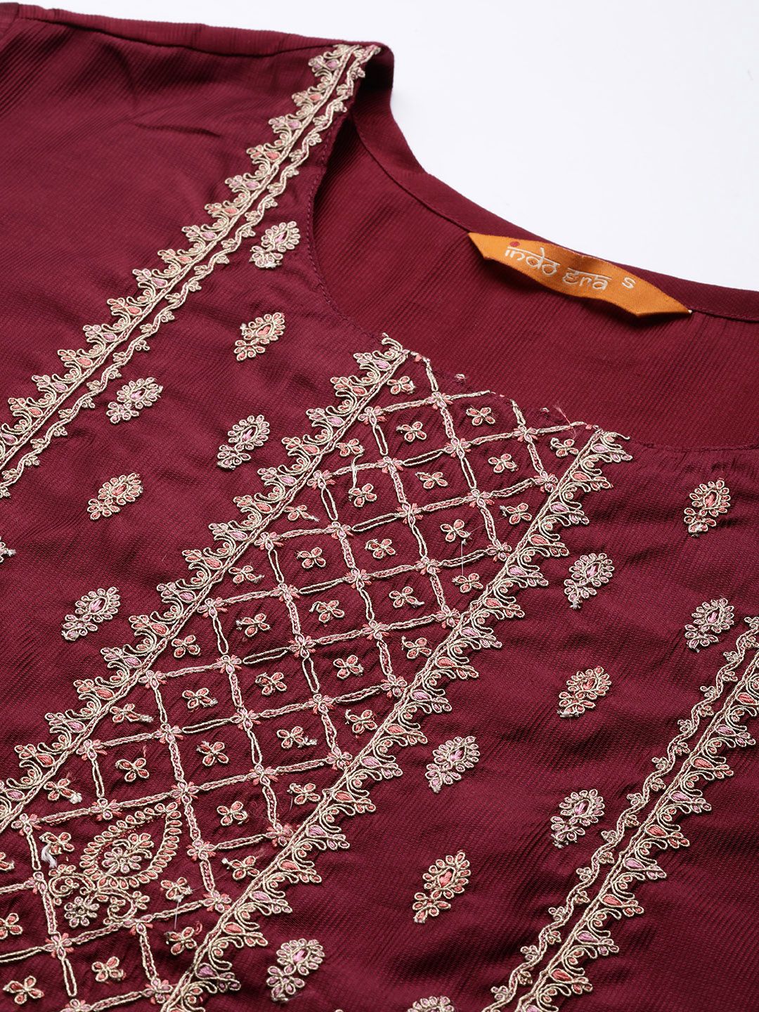 Indo Era Women Magenta Ethnic Motifs Embroidered Kurta with Trousers & With Dupatta - Distacart